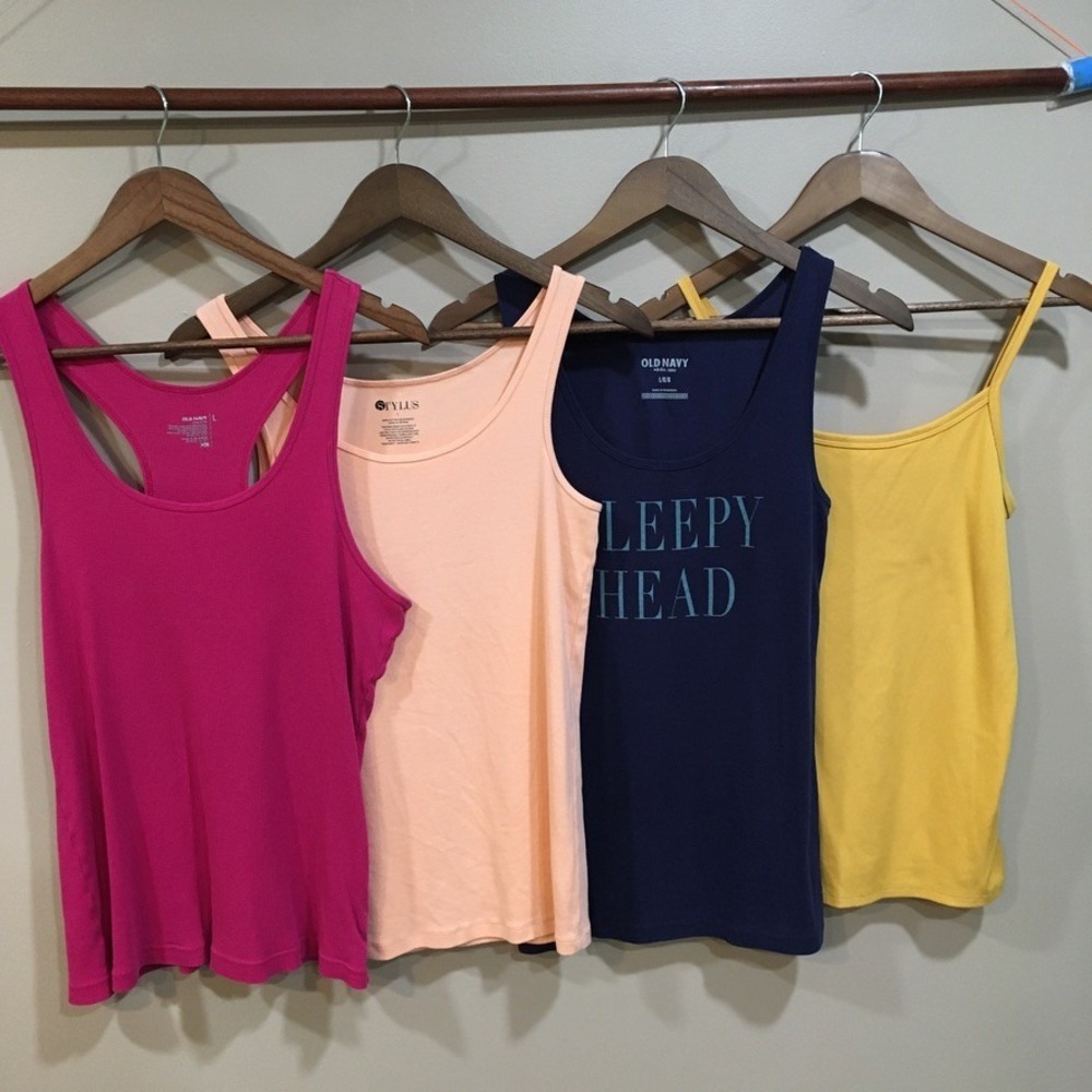 Basic Ribbed Tank Top Bundle Womens L Lot of 4 Solid Colors Everyday Layering